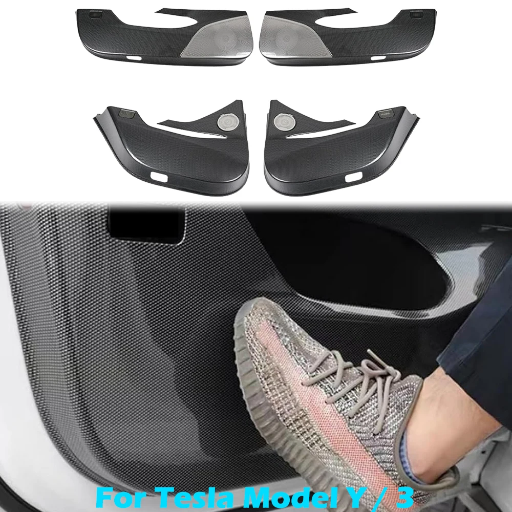 BEVO Door Anti Kick Plate per Tesla Model 3 Model Y 2019-2024 ABS pannello in fibra di carbonio antigraffio Pad adesivi accessori