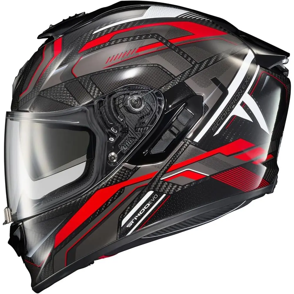 

ST1400 EVO Carbon iber ulSport Touring Street Motorcycle Helmet - Bluetooth Speaker kets DOT ECE Hex (Gloss Red - Large)