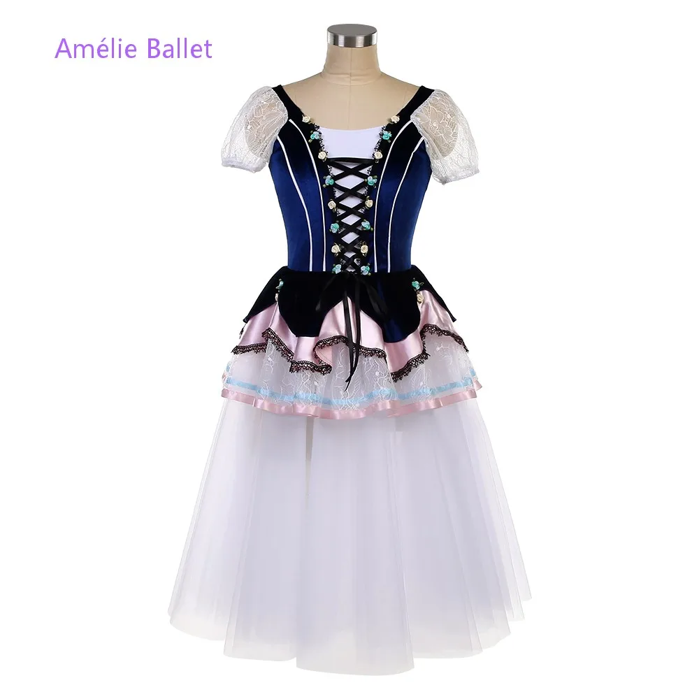 

26036 Новые балетные костюмы с короткими рукавами, темно-синие, романтические, для взрослых и девочек, для сценических выступлений, туту для балета