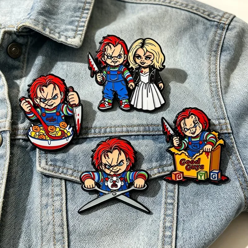 4pcs Set Horror Character Enamel Pins Spooky Cartoon Character Brooches Halloween Lapel Badges Punk Backpack Jewelry Gift Friend