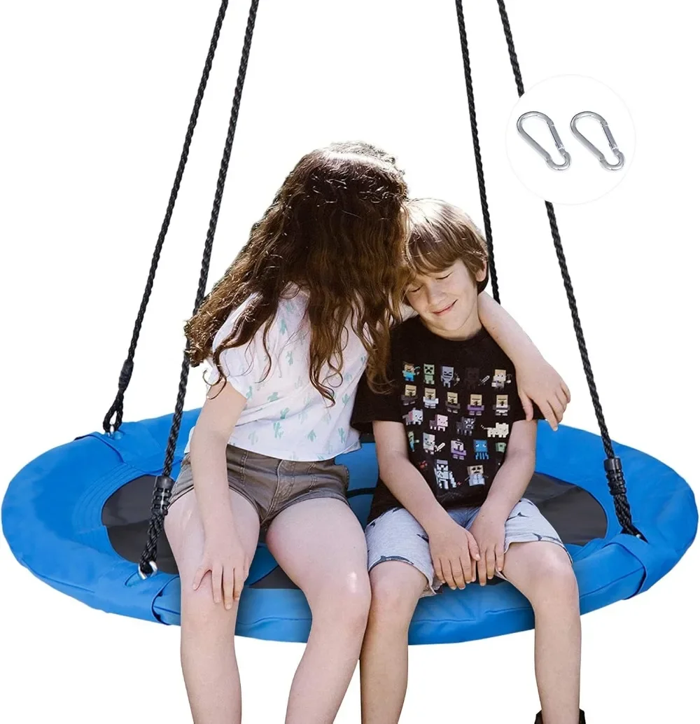 

40 Inch Blue Tree Swing Set 800lb Weight Capacity Waterproof Flying Swing Seat Textilene Fabric with Adjustable Hanging Ropes