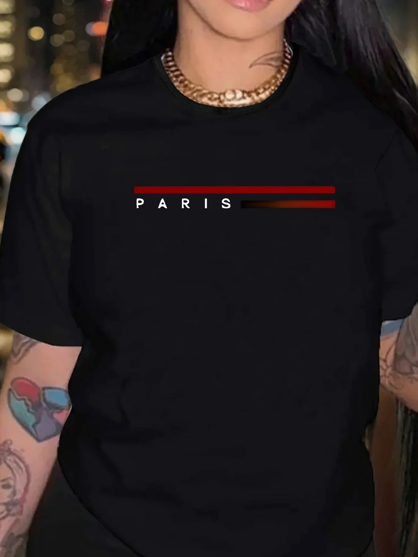 

Универсальная летняя одежда из полиэстера и спандекса. Универсальная футболка. | Парижская рубашка | Эластичный женский повседневный удобный рукав с круглым вырезом и принтом