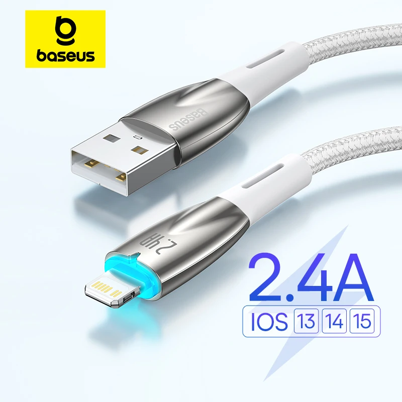 Baseus Smart Led Light USB To Lightning Port 2.4A Fast Charging Data Cable Glimmer Series Cables For iPhone14 13 12 11 Pro Max