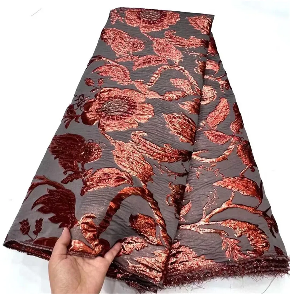 African Brocade Jacquard Luxury Fabric High Quality Nigerian Damask Gilding Lace Dress Material Brocard Tissu 5Yard DJB57