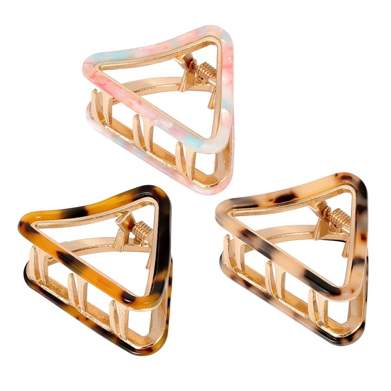 

3 Pcs Small Hair Claw Clips 2Inch Acetate Hair Jaw Clips 3 Colors Set Fashion Hollow Triangle Hair Clips For Women Girls Durable