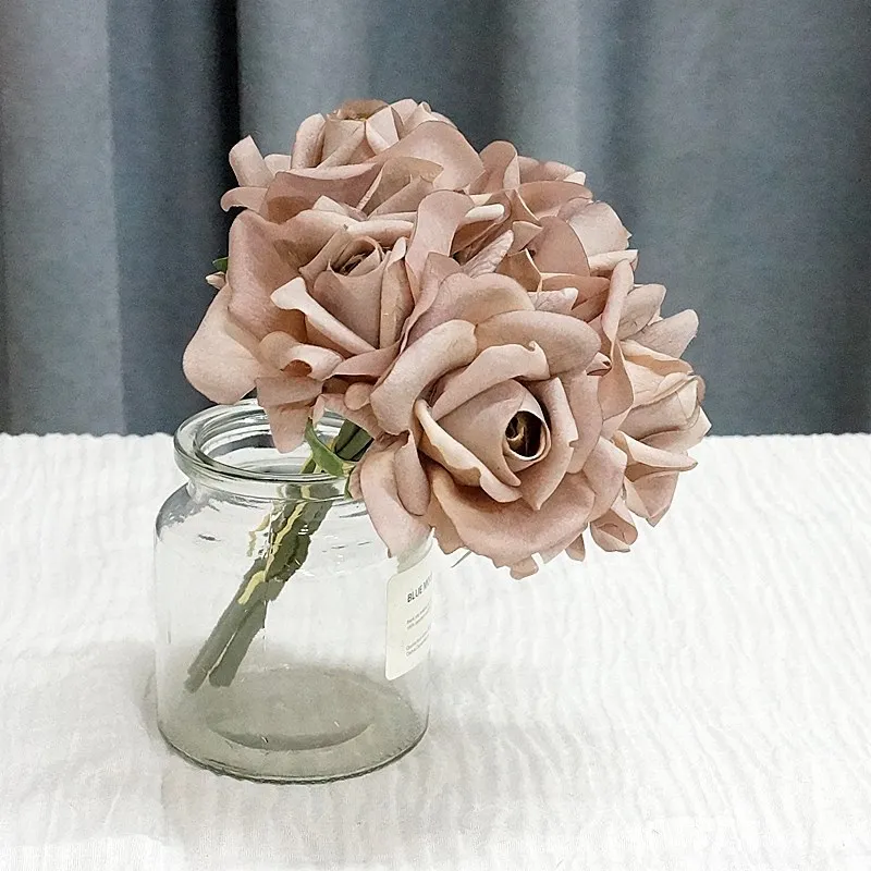 Moisturizing 5Head Rose Flower Bouquet Latex Real Touch Artificial Flowers Wedding Bridal Bouquet Birthday Party Home Decor Rose