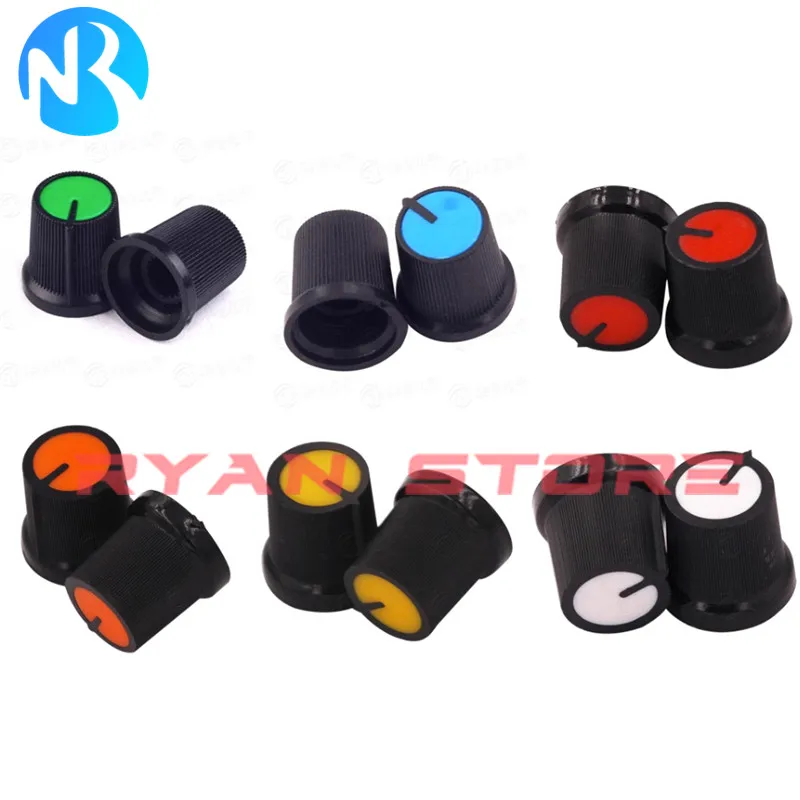 20PCS WH148 RV09 AG3 Potentiometer Knob Cap Plastic Knob For Diameter 6MM Plum Handle White Green Red Yellow Blue Orange