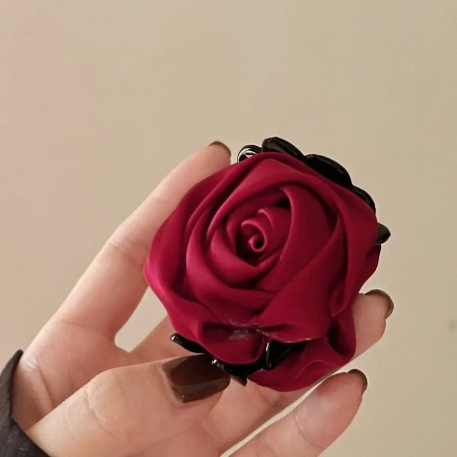 Garra elegante de cabelo rosa flor para mulheres, clipe de tubarão cabeça traseira, aperto pequeno, clipe solto, grampos de cabelo doce, estilo francês, 5cm