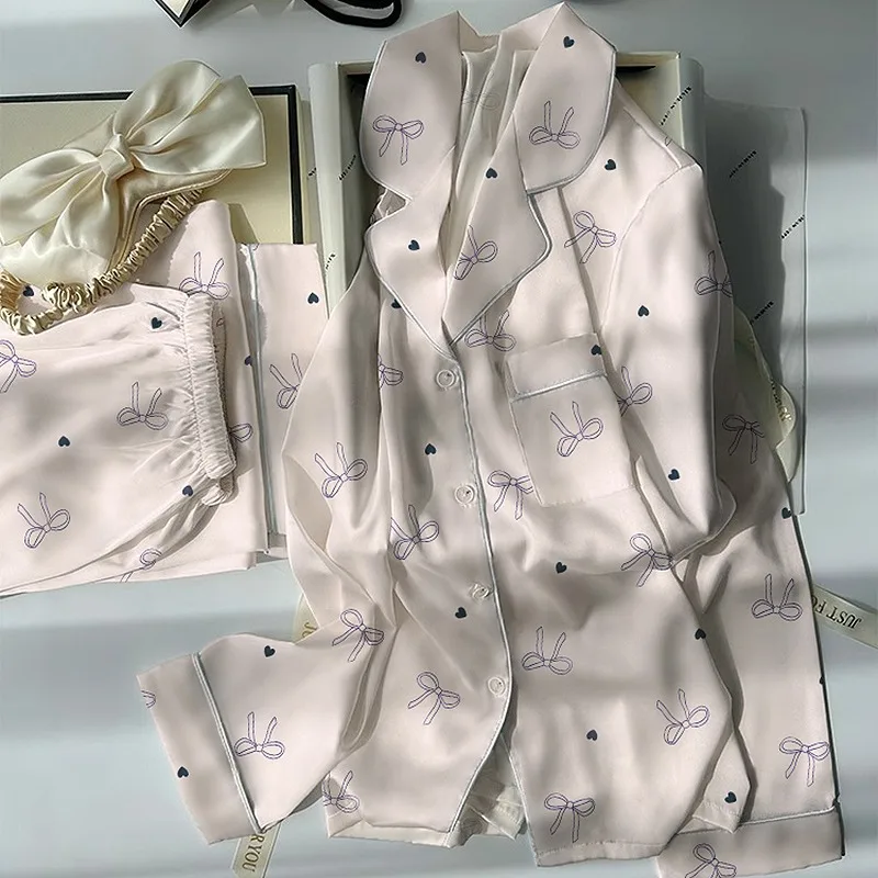 

Women's Pajamas Set Fun Cute Print Sleepwear Button Lapel Neck Pajama 2 Piece Suit Pyjama Femme Nightwear Loungewear for Summer