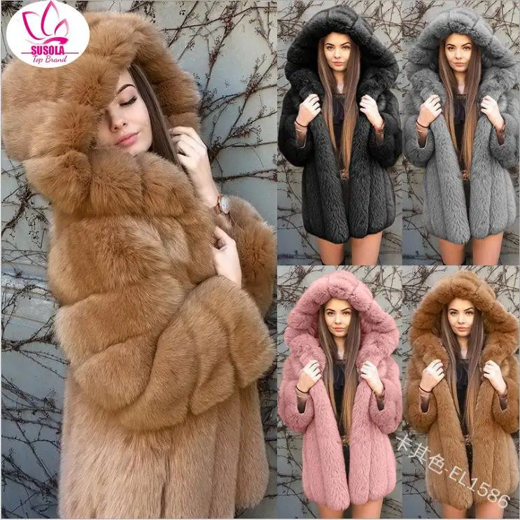 

SUSOLA Winter Jackets for Women 2024 Imitation Fox Fur Fur Coat Women New Outerwears Faux Fur Coat Hooded Fur Jacket