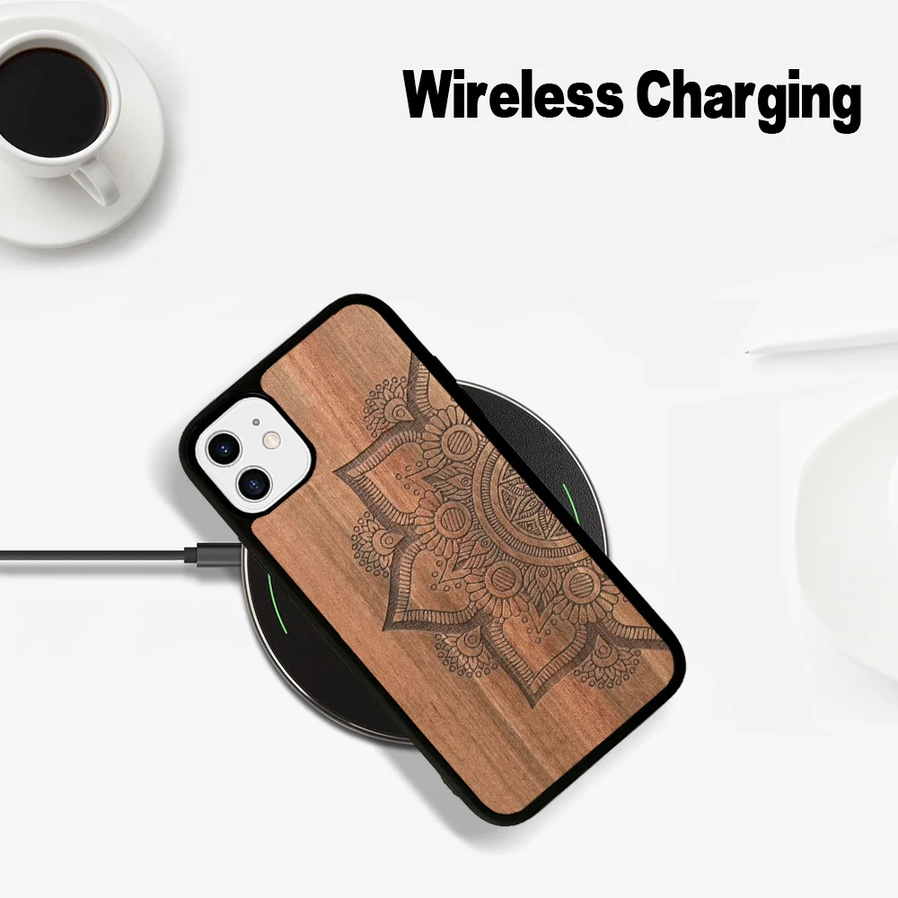 Carved Wood Phone Case Magnetic Case For iPhone 14 13 12 11 15 Pro Max Plus Mini For Magsafe Wireless Charge Cover