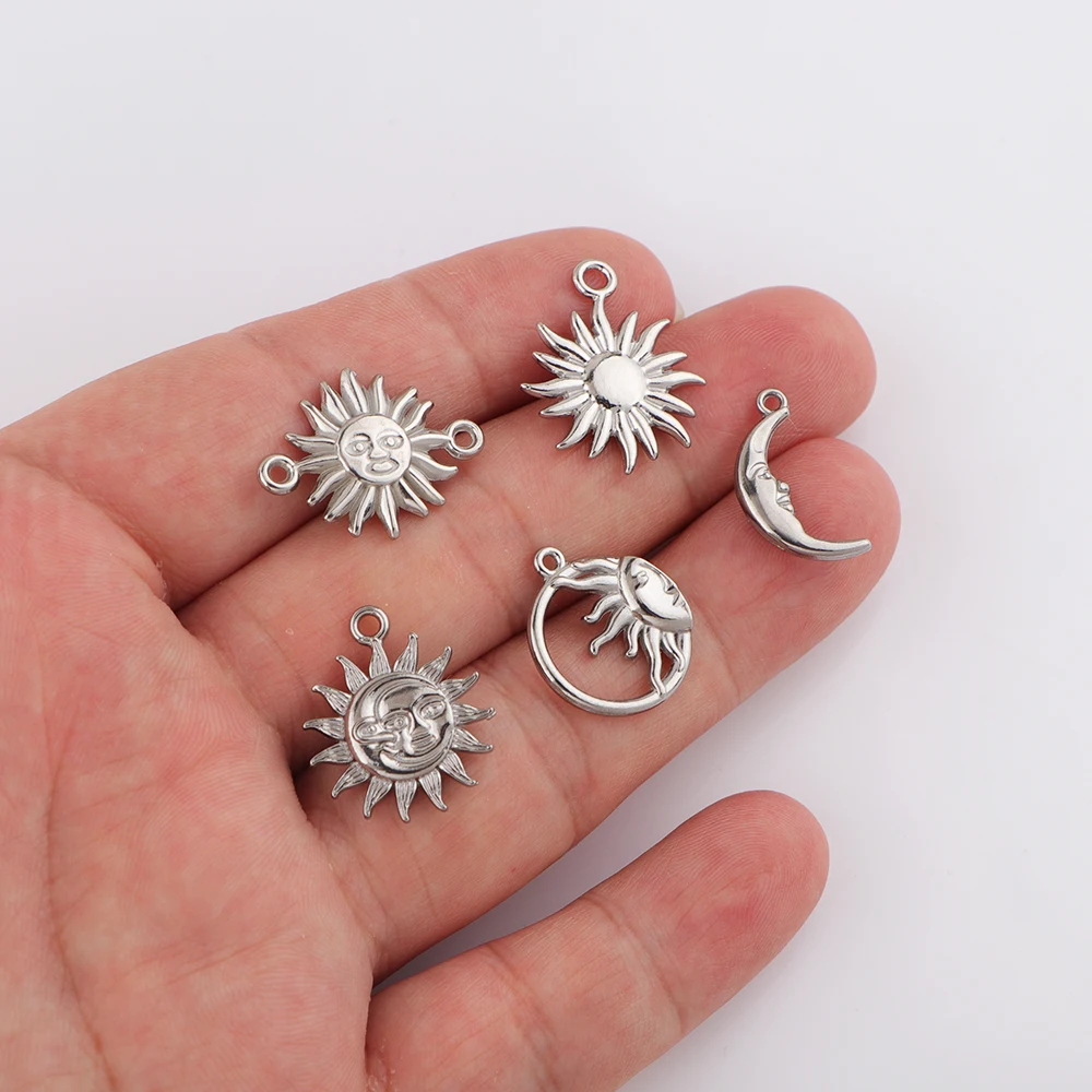 5pcs/lot Stainless Steel Sun Moon Charms Sun Connector Pendants for DIY Necklace Earring Bracelet Jewelry Making Accessories
