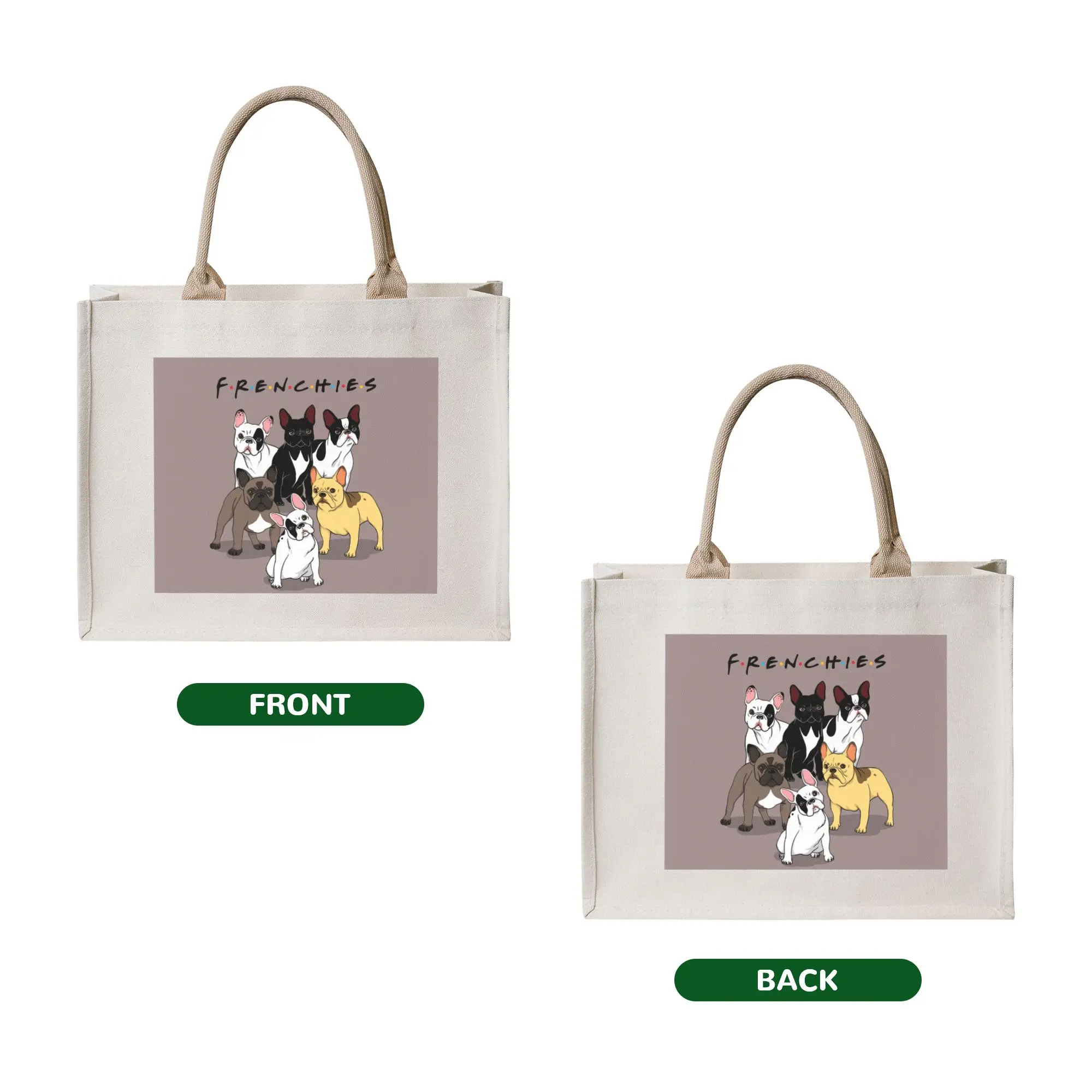 Fashion Funny Frenchies French Bulldog Shopping Tote Bags Portable Dog Animal Grocery Shopper Shoulder Bag