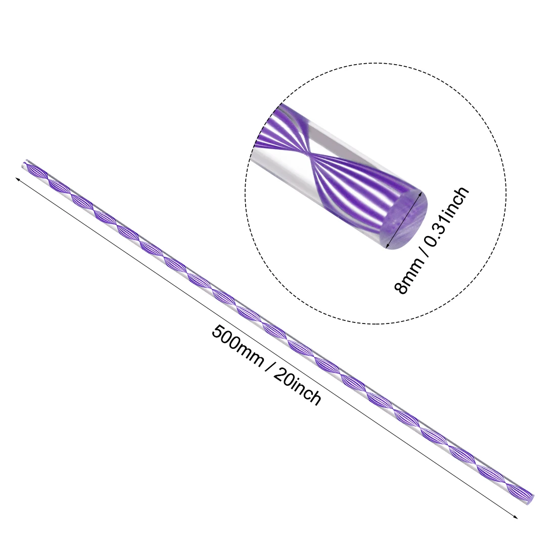 8/10x500mm Acrylic Rod Spiral Pink/Dark Purple/Green Line Solid Plastic PMMA Bar Stick Plexiglass Rods For Lighting Accessories