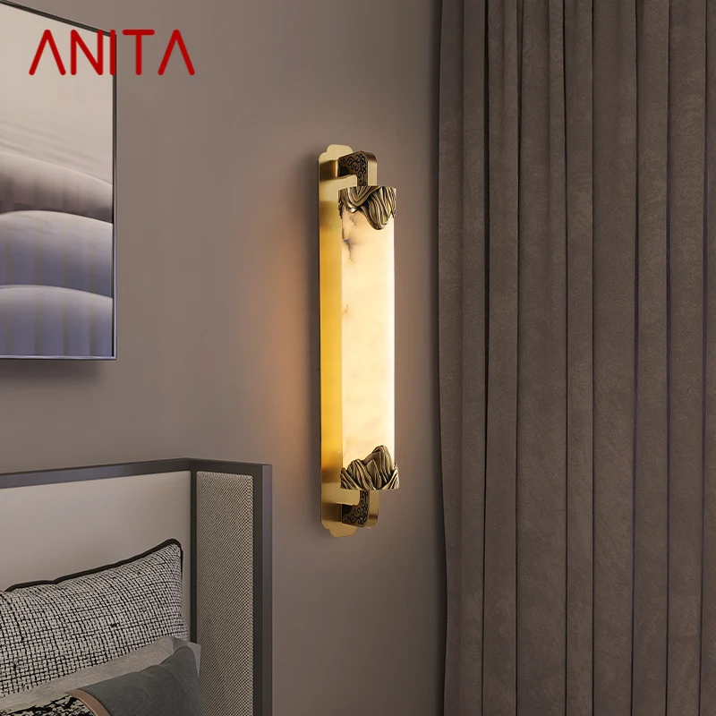 ANITA Brass Wall Light LED Modern Luxury Marble Sconces Fixture Indoor Decor for Home Bedroom Living Room Corridor