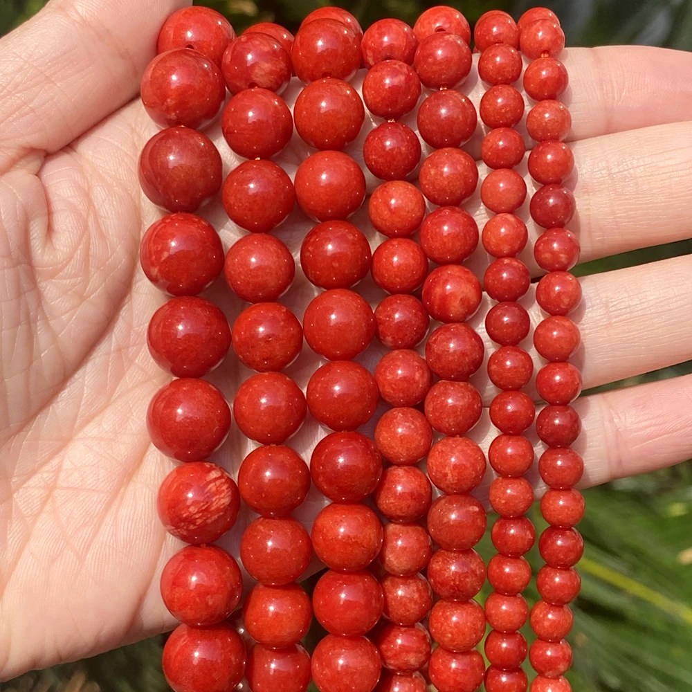 Natural Red Coral Jades Stone Beads Round Loose Spacer Beads For Jewelry Making 6/8/10/12mm DIY Bracelet Necklace