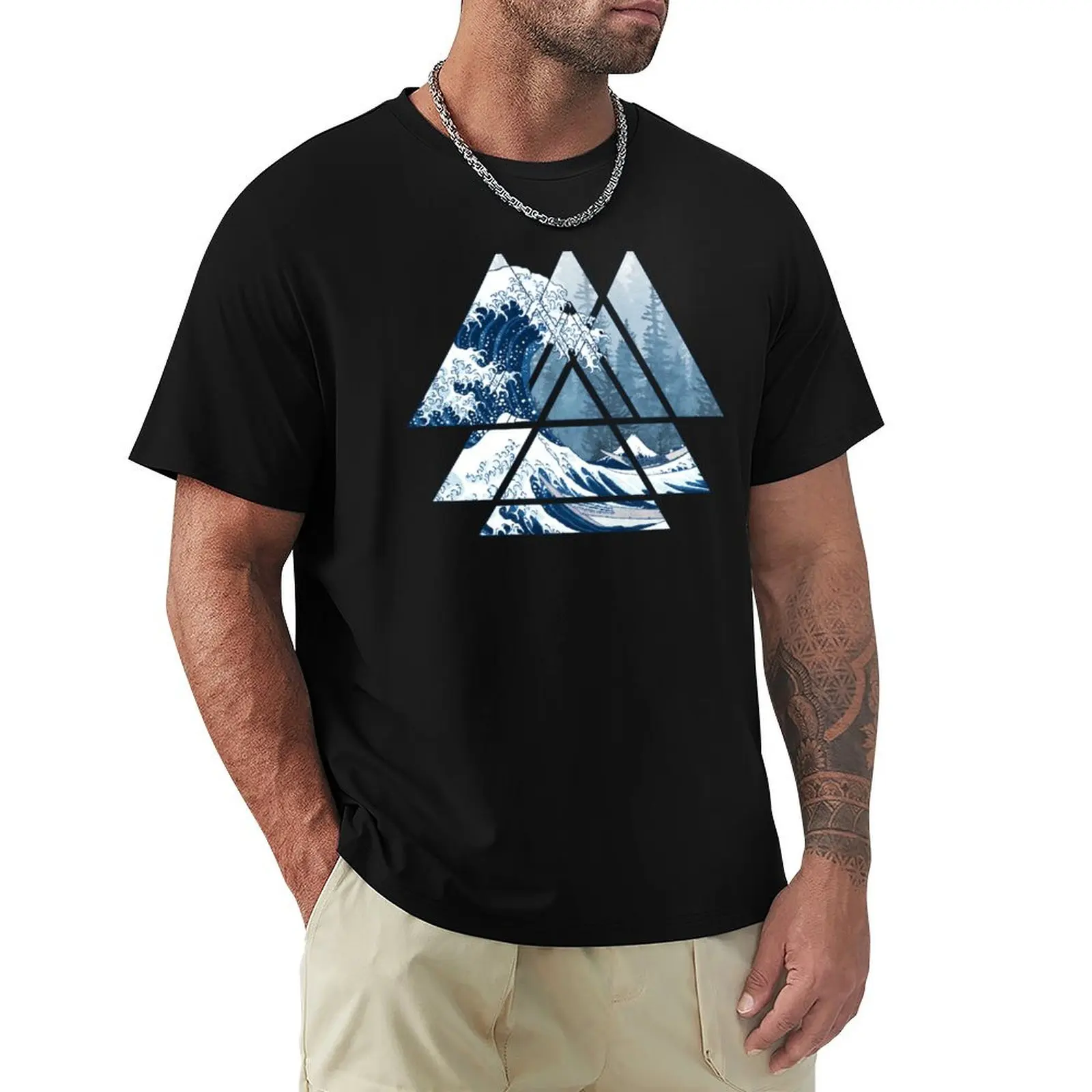The Great Sacred Geometry Triangles - Misty Forest Wave T-Shirt man t shirt summer T-Shirt