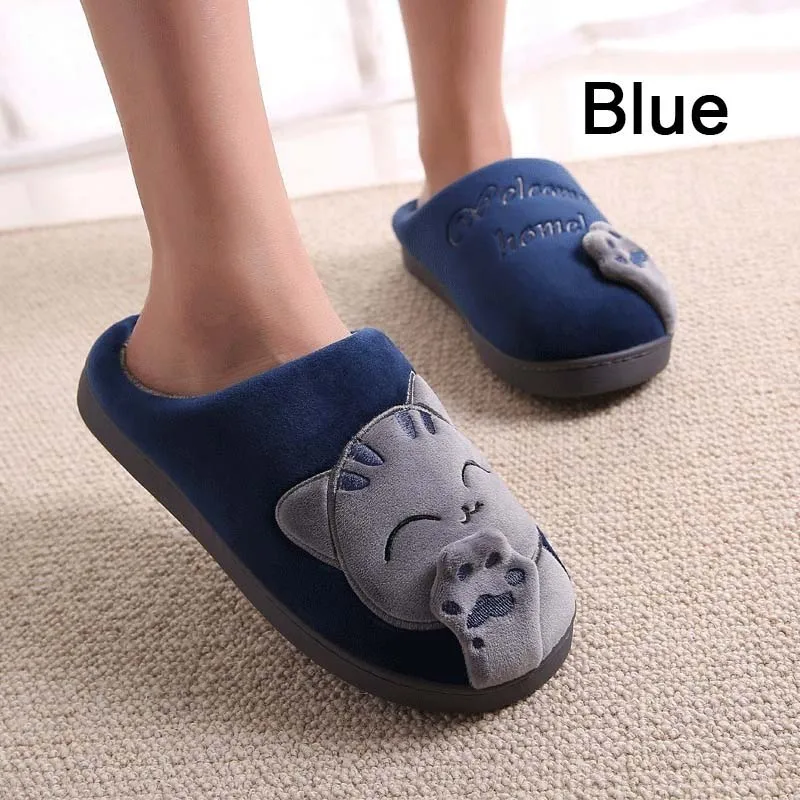 Men and Women Winter Home Slippers Cartoon Cat Home Shoes Non-slip Soft Winter Warm Slippers Indoor Bedroom Couple Floor Shoes