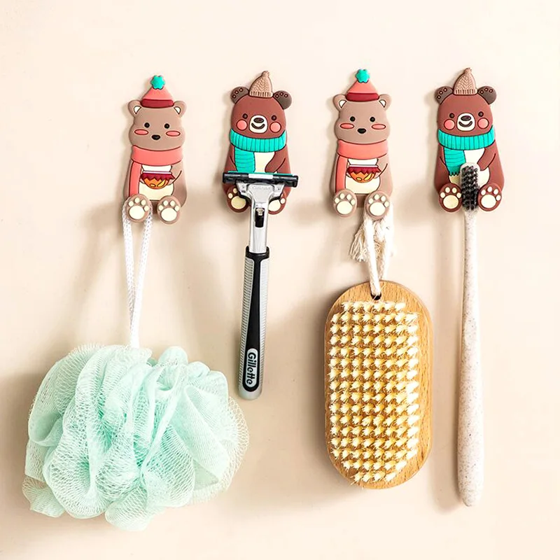 Cartoon Animal Bear Cute Suction Cup Toothbrush Holder Wall Home Strong Seamles Sticking Hook Washed holder wall hook Home Decor