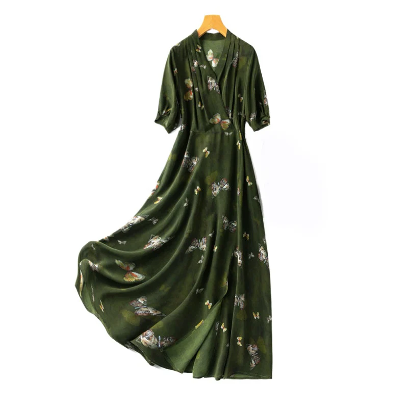 

Butterfly Printing 1.2M Long Middle Sleeve Elegant Large Skirt with Silk 2023 Women's Fashionable Spring/Summer Dress