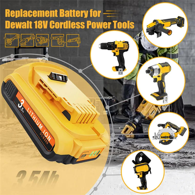 3500MAH For Dewalt DCB200 20V Replacement Battery Compatible For Dewalt 20V DCB200 DCB101 DCB115 Tools Battery Dual Charger