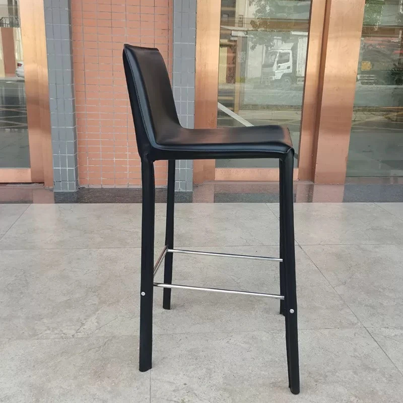 Comforable Relaxing Metal Bar Chair With Backrest Mooden Minimalist Dining Room Bar Chair Luxury Silla Alta Home Furniture