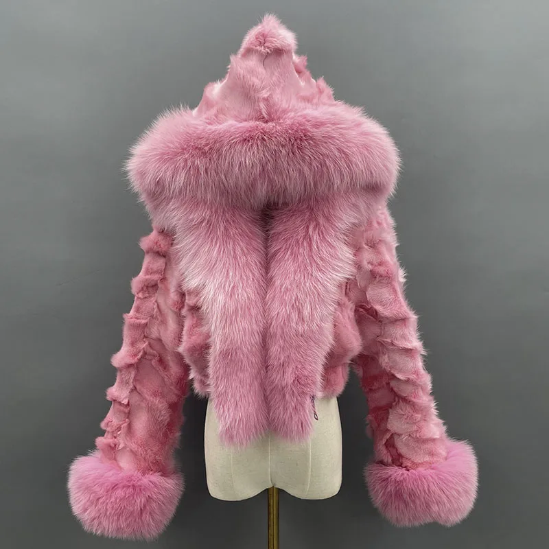 Women Winter Coat Warm Colorful Hooded Real Fox Fur Jacket Women High Quality Fox Fur Crop Top Ladies  Short Style Thick Fluffy