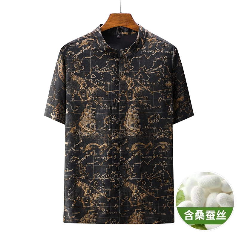 Gentleman Premium Dress Men Shirt Short Sleeve Print Easy Care Summer High Quality Mulberry Silk Skin-Friendly Camisas De Hombre