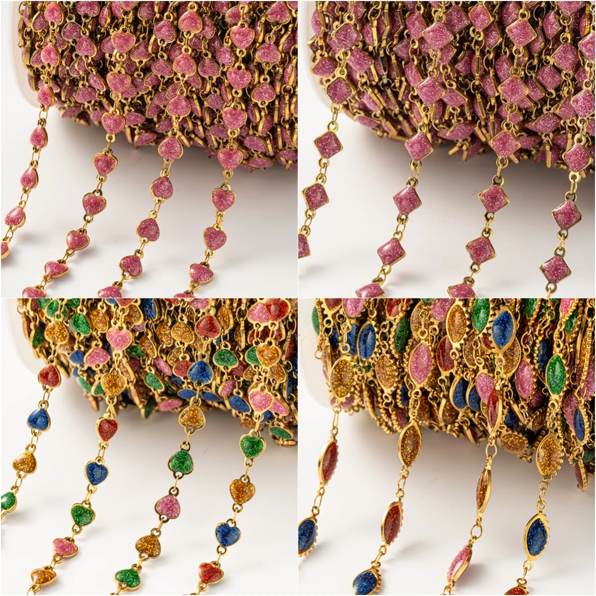 1meter Gold Plated Stainless Steel Colorful Enamel Heart Eye Chain for DIY Women Men Choker Bracelet Anklet Jewelry Making