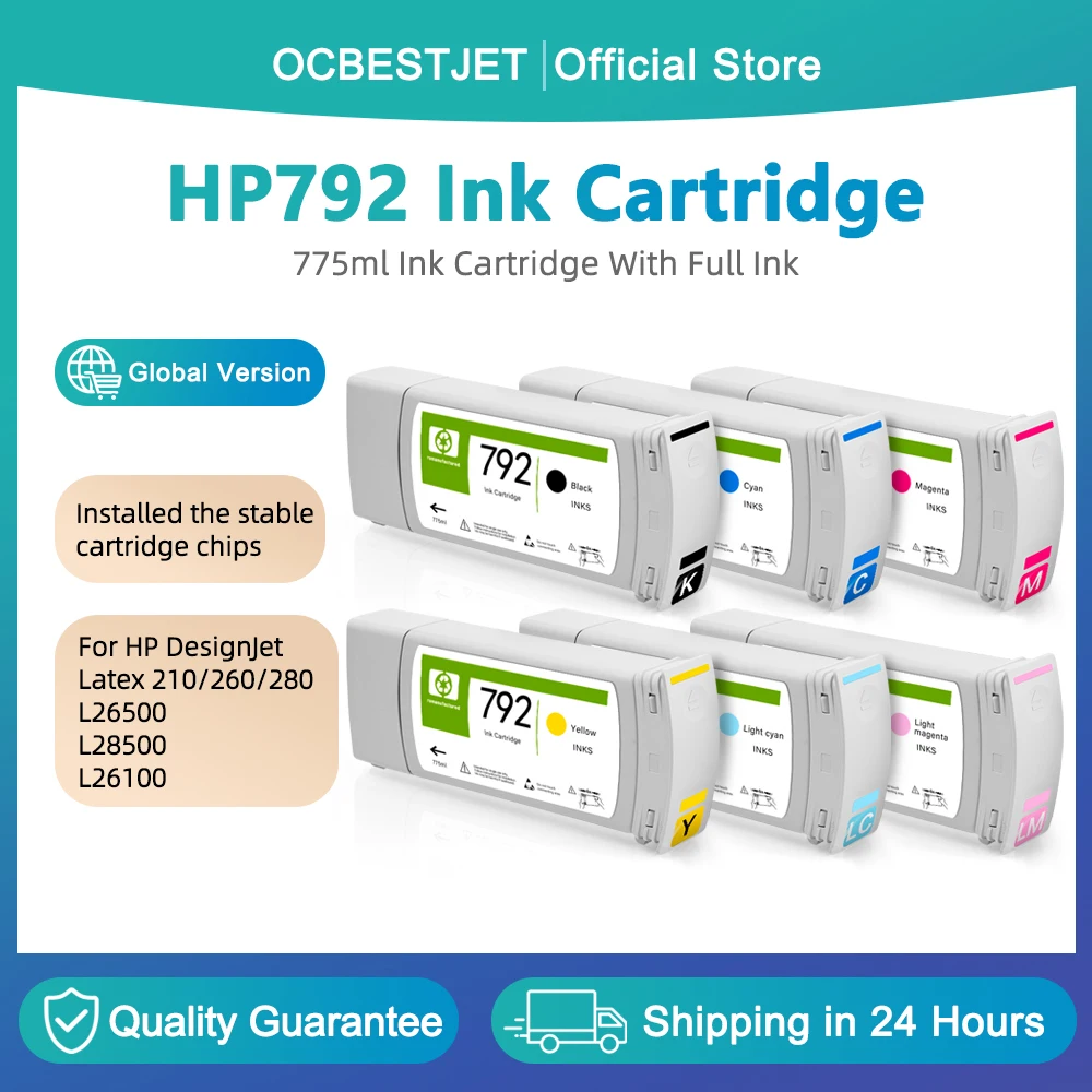 

Совместимый картридж для HP 792, с полными латексными чернилами HP792, для принтера HP DesignJet L26100 L26500 L26800 Latex 210 260 280