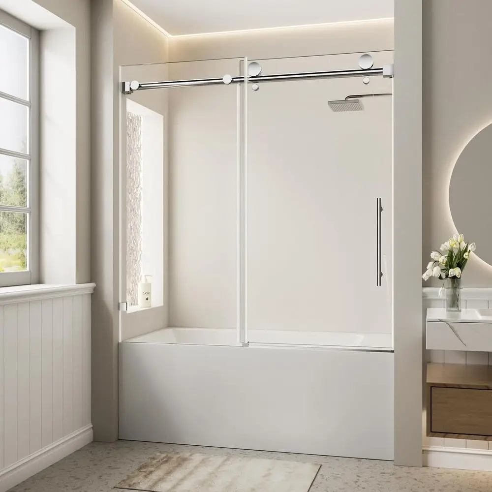 

56-60 W x 60 H Sliding Door for Bathtub Shower with 8mm Tempered Glass and Chrome Handle