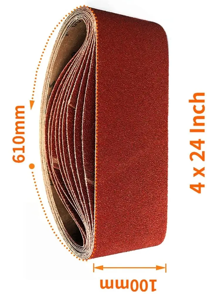 10 szt. Pasów szlifierskich 100*610 mm (4 cale x 24 cale) z tlenkiem aluminium, pasy ścierne o gradacji P40-P1000 do polerowania drewna, miękkich metali i szlifowania.