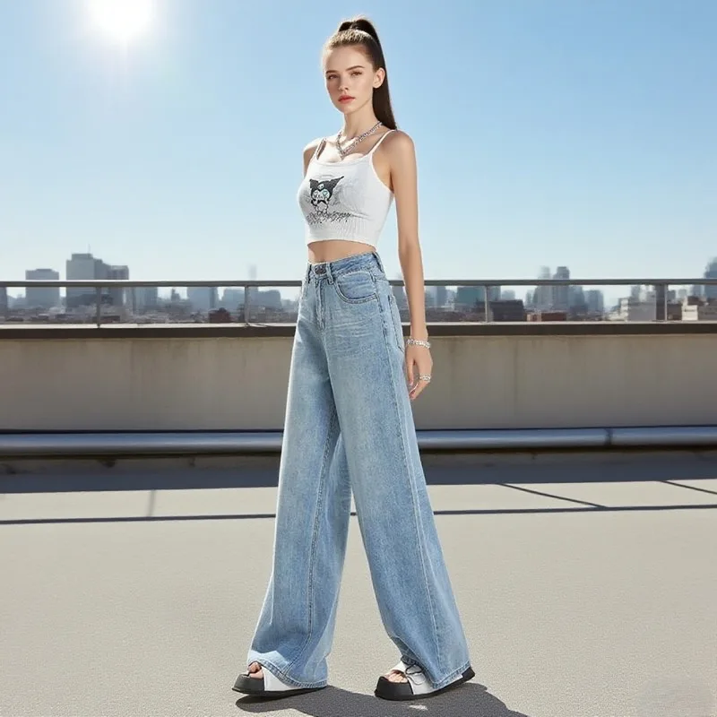 

Женские джинсы Look Thinner, прямые джинсы для отдыха, европейские и американские свободные джинсовые широкие брюки для похудения, универсальные брюки с высокой талией