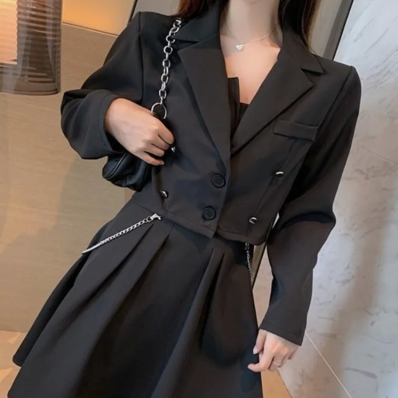 Women\'s Short 2 Sets Suits with Skirts and Blazer Summer Dress 2024 Outfits Two Piece Set for Woman Vintage Jacket Co Ord Korea