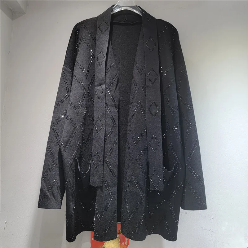 HKSH Autunno Nuove Donne di Modo Del Stile Pigro Maglione Cardigan Casual Alla Moda Borchiato Diamanti Tendenza Modello Argyle Top Giacca HK10037