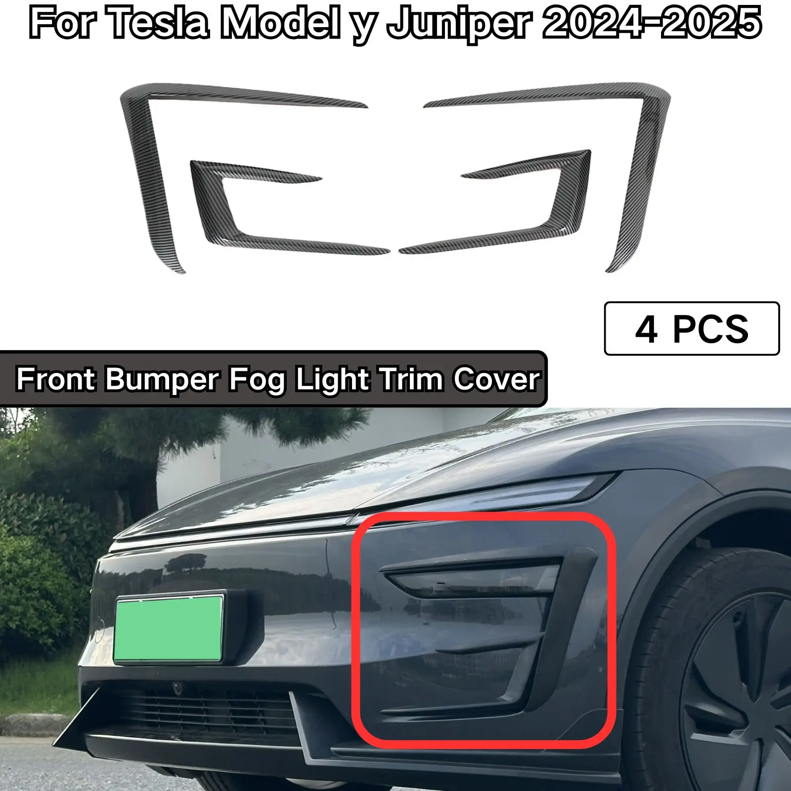 

Для Tesla Model Y Juniper 2024-2025 передний бампер, противотуманная фара, накладка, глянцевая черная окрашенная из углеродного волокна, автомобильные аксессуары, комплект кузова