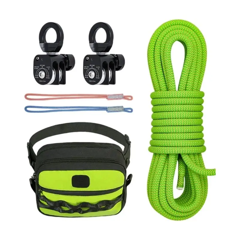 652F سبائك الألومنيوم مجموعة حبل نايلون بكرة مزدوجة لتسلق الجبال دائم