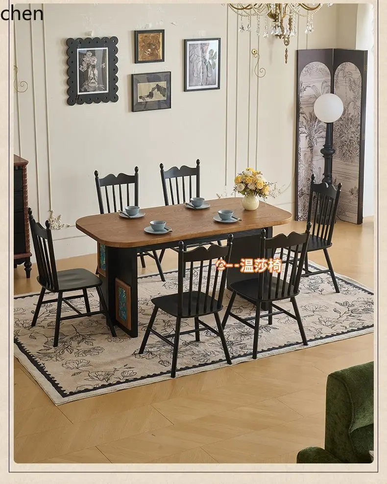 

Solid Wood Table and Chair Set for Home Use, Small Apartment Living Room Rectangular Dining Table