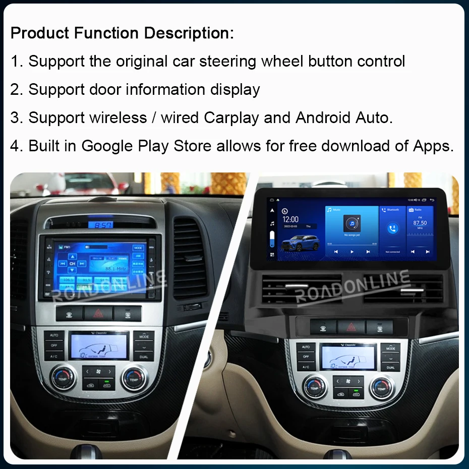 12.3 Inch Android 12 For Hyundai Santa 2006-2012 1920*720 8-Core 8+256G Car GPS Multimedia Player Stereo Receiver Radio CarPlay