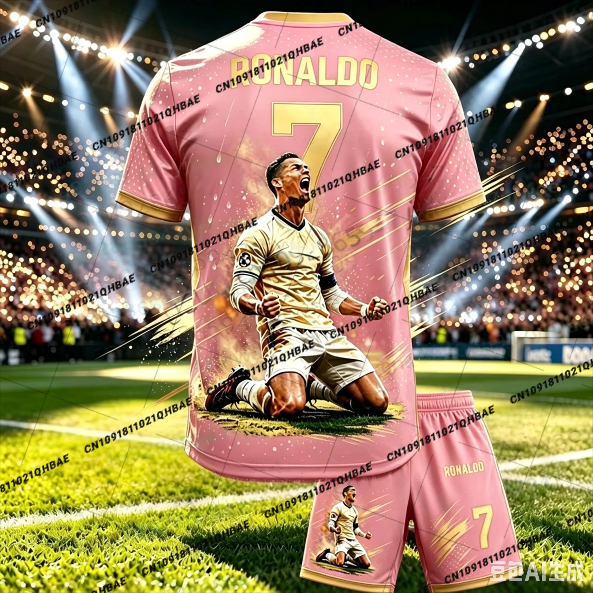 Neue Sonderedition Ronaldo Fans Fußballtrikot T-Shirt Shorts Set Damen Herren Sportbekleidung Sommer Casual Kinder T-Shirt Set 2-teiliges Set – Detail 5