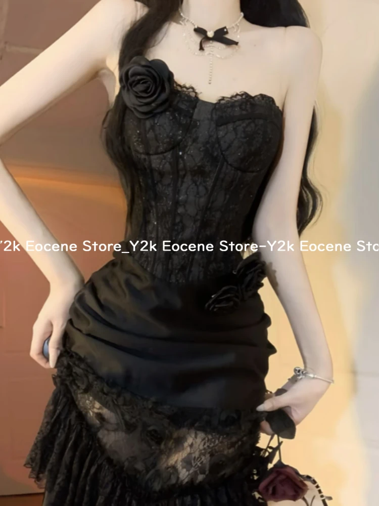 Summer Off Shoulder Elegant Design Strapless Dress Women New Lace Patchwork Hollow Out Floral Clothes Back Evening Party Dresses - Image 6