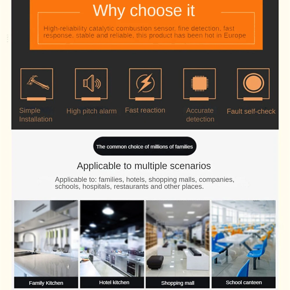 Rapid Response Gas Leakage Alarm Without Radiation A Burglar Alarm Simple Installation High-pitched Alarm Accurate Detection