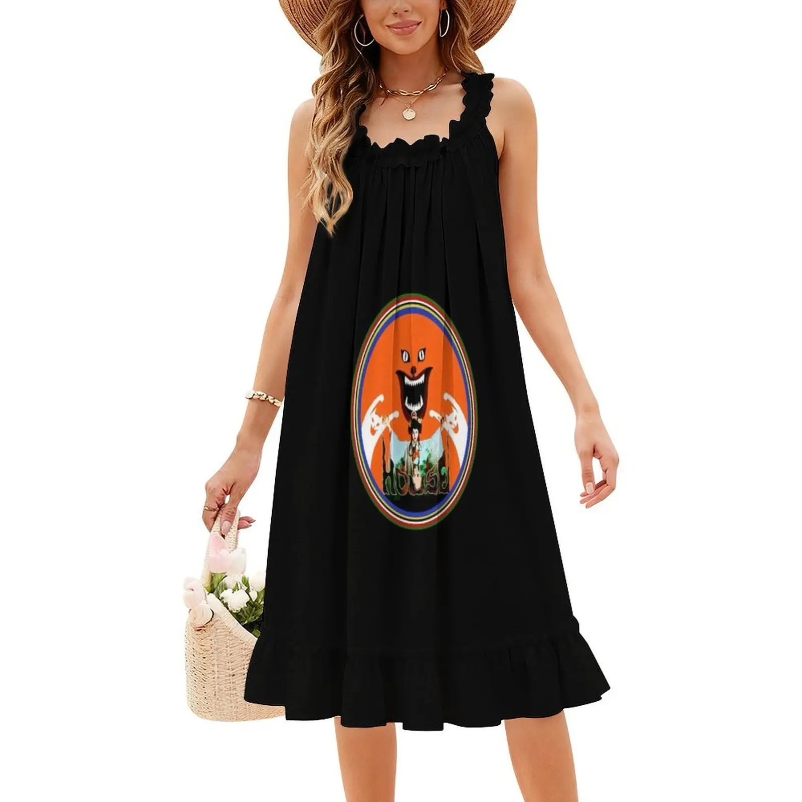 فستان Hausu Boho Chic أنيق أنيق لحفلات الزفاف على الشاطئ، فستان رعب لفيلم القطط والقطط الكوميدي #4