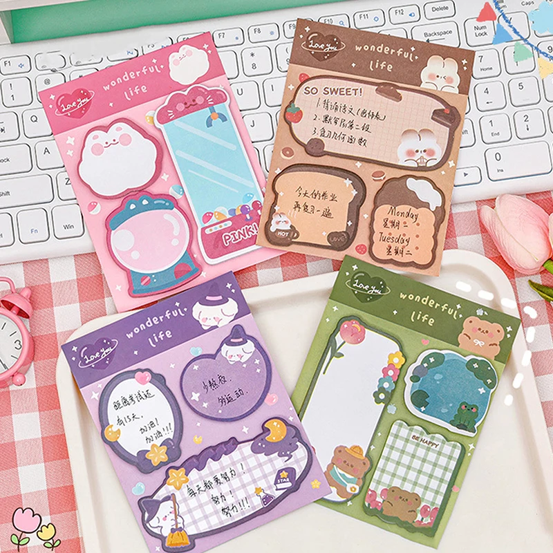 Cartoon Sticky Notes, Memo Pad colorido, Cute Stationery Posted Tabs, Papel de Mensagem, Material Escolar, 60 Folhas