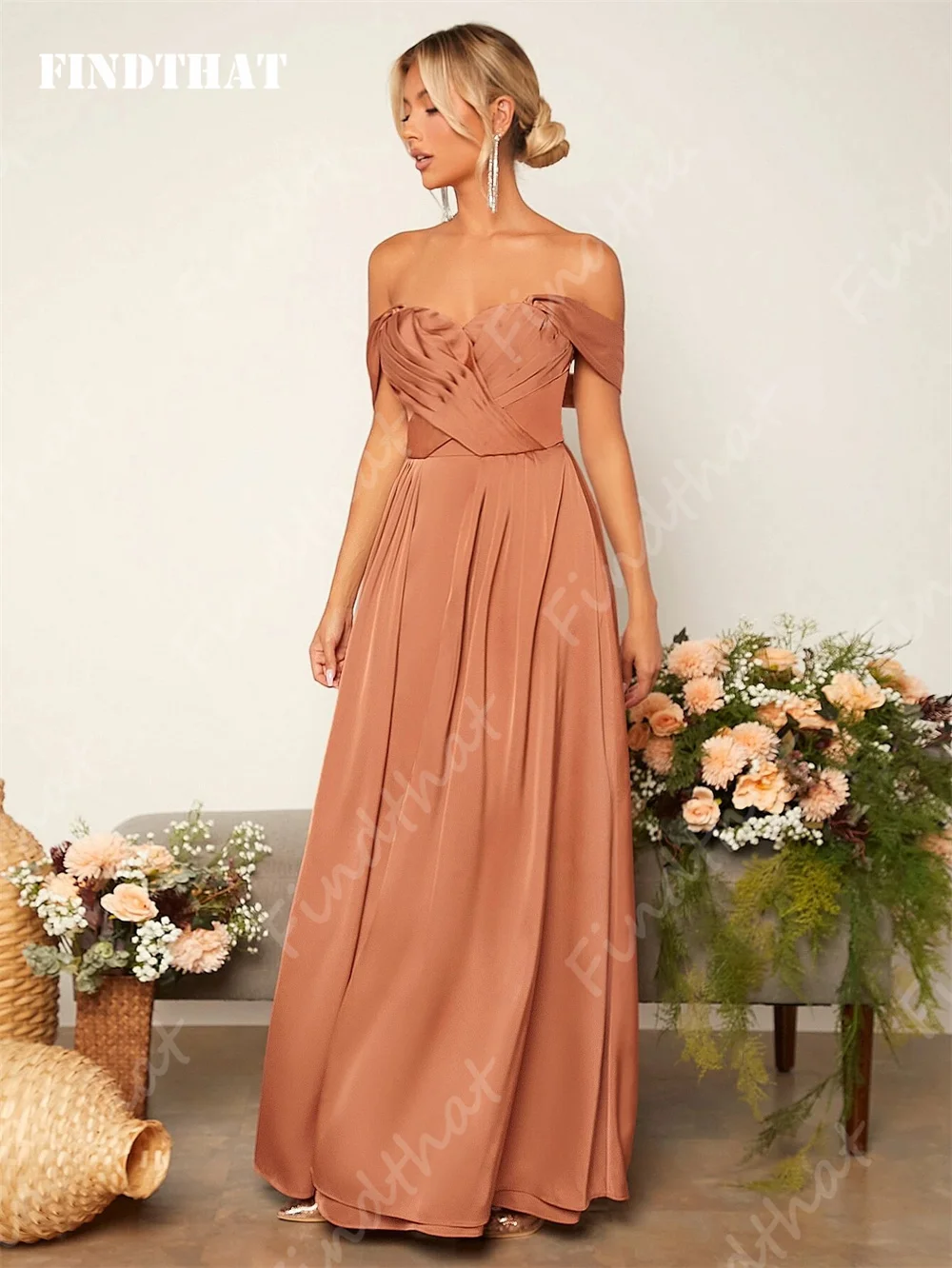 Findthat Fold Pleated Satin Bridesmaid Dress Off the Shoulder Sweetheart Neck Elegant A-Line vestidos de gala 2024 Floor Length