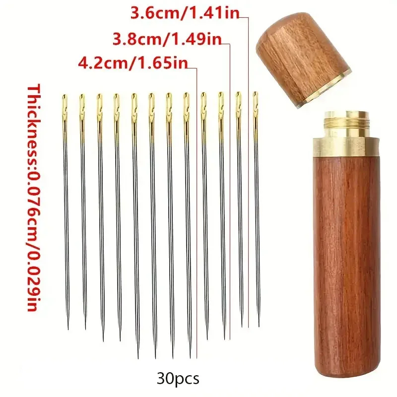 30pcs Needle-free Needles Elderly Blind Needle-free Needles Without Needle Threading Wooden Needle Cartridge Storage Cartridge