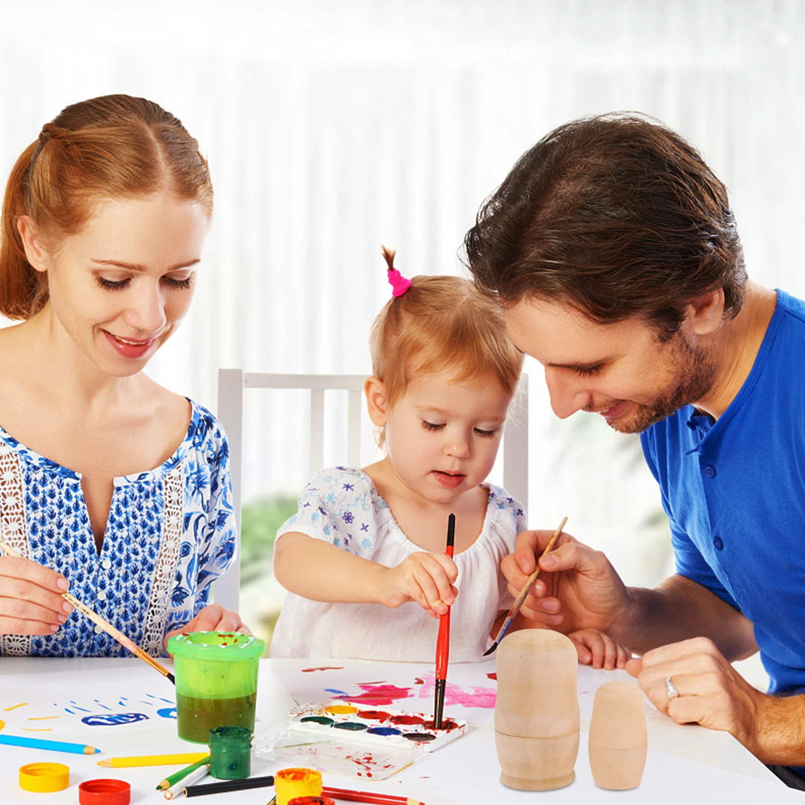 

1Set DIY Blank Wooden Unpainted Nesting Santa Snowman Animals Painting Craft Home Decor Kids Creative Activity