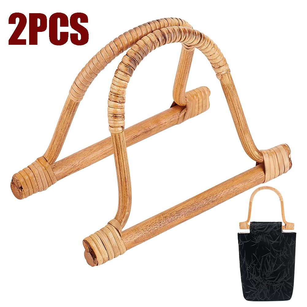 2PCS 6.2inch D-Shaped Purse Rattan Handles Replacement Handmade Beach Crochet Bag Canvas Handbags DIY Bag Making Accessories