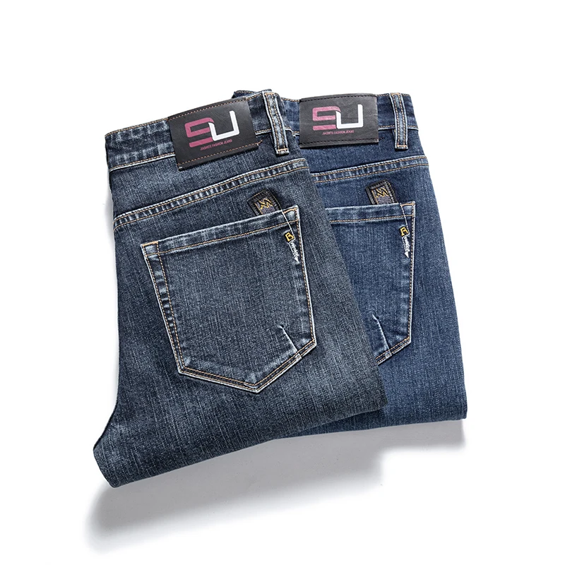 2025 New Men's Fashion Comfortable Breathable Stretch Jeans Vintage Blue Washed Stretch Cotton Denim Pants Male Brand Trousers