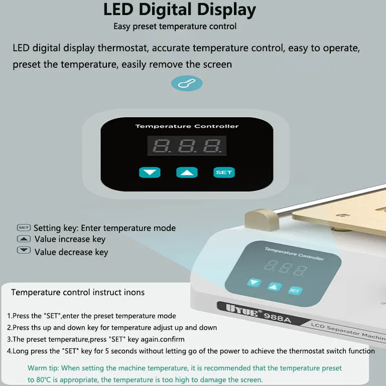 UYUE 988A Universal Mobile Phone Screen LCD Heating Separator Refurbish Repair Machine Build-in Pump Vacuum